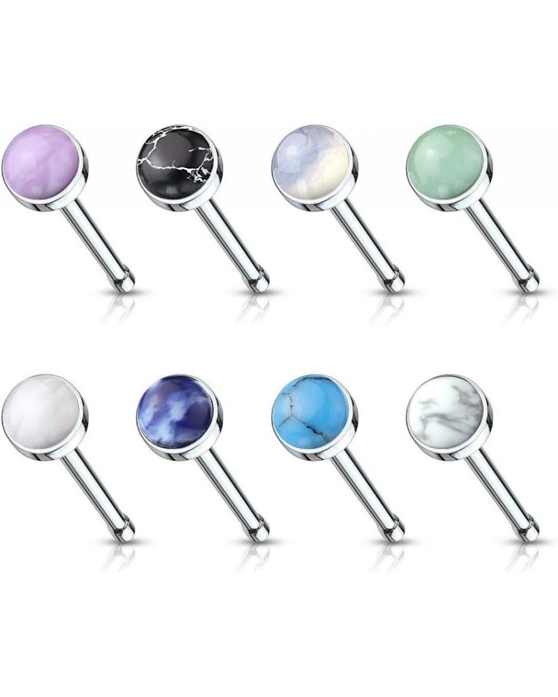 Set of 8 Semi Precious Stone Set Nose Bone Studs $7.68 Body Jewelry