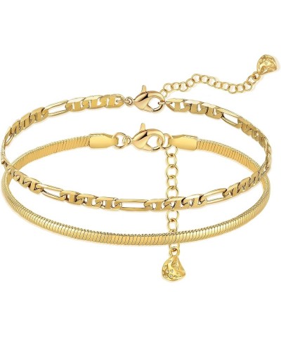 Ankle Bracelets for Women 18K Gold Plated Dainty Layered Paperclip/Cuban/Figaro/Snake/Bead Chain Adjustable Anklets Summer Je...