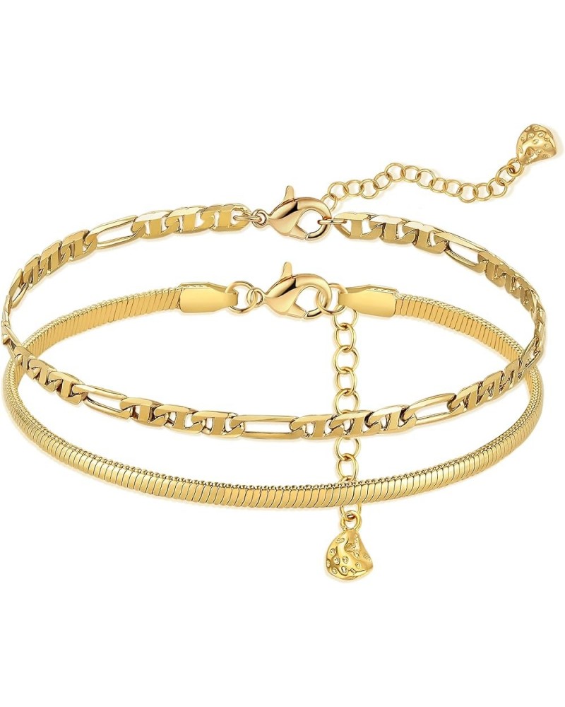 Ankle Bracelets for Women 18K Gold Plated Dainty Layered Paperclip/Cuban/Figaro/Snake/Bead Chain Adjustable Anklets Summer Je...