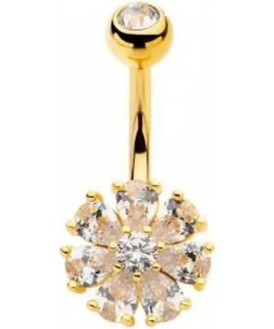 14GA 316L Stainless Steel Prong Set CZ Crystal Flower Belly Button Ring Gold Tone/Clear $10.39 Body Jewelry