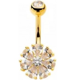 14GA 316L Stainless Steel Prong Set CZ Crystal Flower Belly Button Ring Gold Tone/Clear $10.39 Body Jewelry