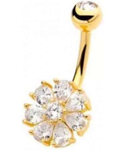 14GA 316L Stainless Steel Prong Set CZ Crystal Flower Belly Button Ring Gold Tone/Clear $10.39 Body Jewelry