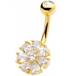 14GA 316L Stainless Steel Prong Set CZ Crystal Flower Belly Button Ring Gold Tone/Clear $10.39 Body Jewelry