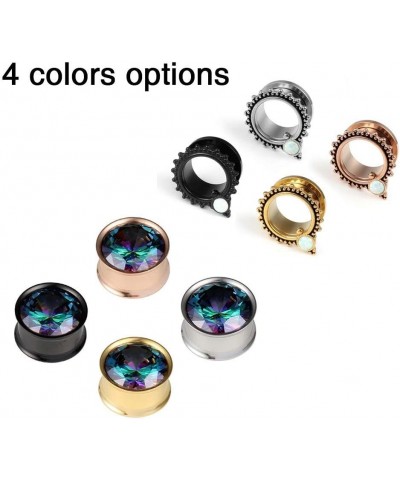 2 Pairs Selling Ear Tunnels Plugs with Stone Gauges Stainless Steel Gauge Earrings Piercing Jewelry for Women Mens 08mm-0g Bl...