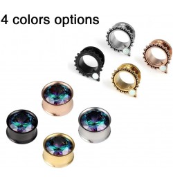 2 Pairs Selling Ear Tunnels Plugs with Stone Gauges Stainless Steel Gauge Earrings Piercing Jewelry for Women Mens 08mm-0g Bl...