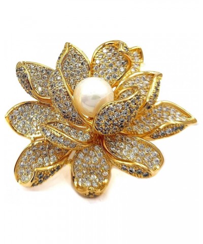 Sparkling Gold Tone Imitated White Pearl Zircon Lotus Flower Brooch Pin Ladies Jewelry $13.19 Brooches & Pins