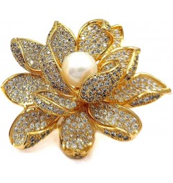 Sparkling Gold Tone Imitated White Pearl Zircon Lotus Flower Brooch Pin Ladies Jewelry $13.19 Brooches & Pins