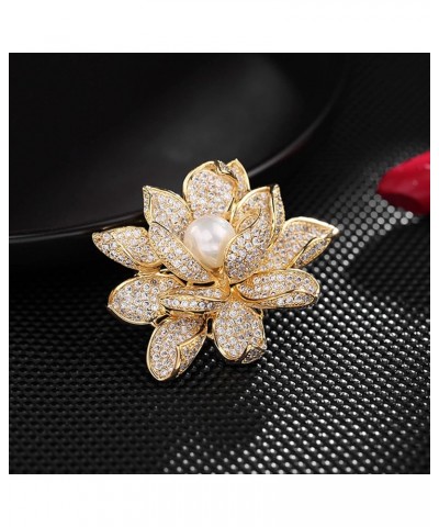 Sparkling Gold Tone Imitated White Pearl Zircon Lotus Flower Brooch Pin Ladies Jewelry $13.19 Brooches & Pins