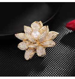 Sparkling Gold Tone Imitated White Pearl Zircon Lotus Flower Brooch Pin Ladies Jewelry $13.19 Brooches & Pins