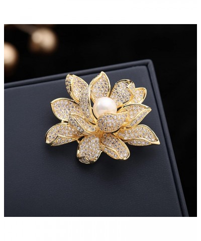 Sparkling Gold Tone Imitated White Pearl Zircon Lotus Flower Brooch Pin Ladies Jewelry $13.19 Brooches & Pins