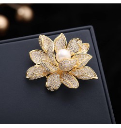 Sparkling Gold Tone Imitated White Pearl Zircon Lotus Flower Brooch Pin Ladies Jewelry $13.19 Brooches & Pins