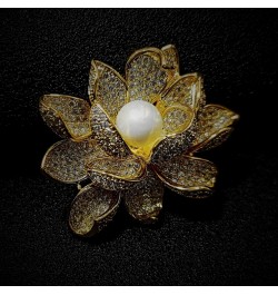 Sparkling Gold Tone Imitated White Pearl Zircon Lotus Flower Brooch Pin Ladies Jewelry $13.19 Brooches & Pins