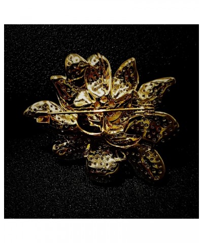 Sparkling Gold Tone Imitated White Pearl Zircon Lotus Flower Brooch Pin Ladies Jewelry $13.19 Brooches & Pins