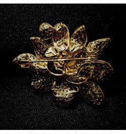 Sparkling Gold Tone Imitated White Pearl Zircon Lotus Flower Brooch Pin Ladies Jewelry $13.19 Brooches & Pins