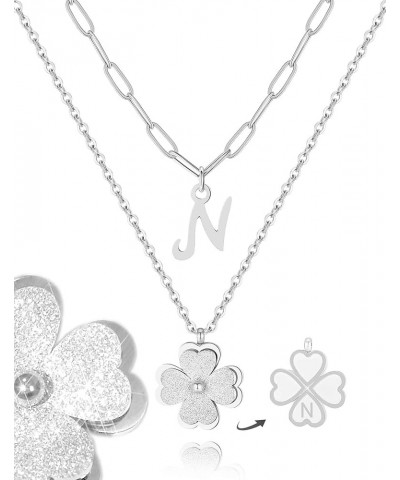 Non Tarnish Lucky Clover Flower Initial Necklaces for Teen Girls Women Trendy, Dainty Layered Cute Letter Pendant Necklace 18...