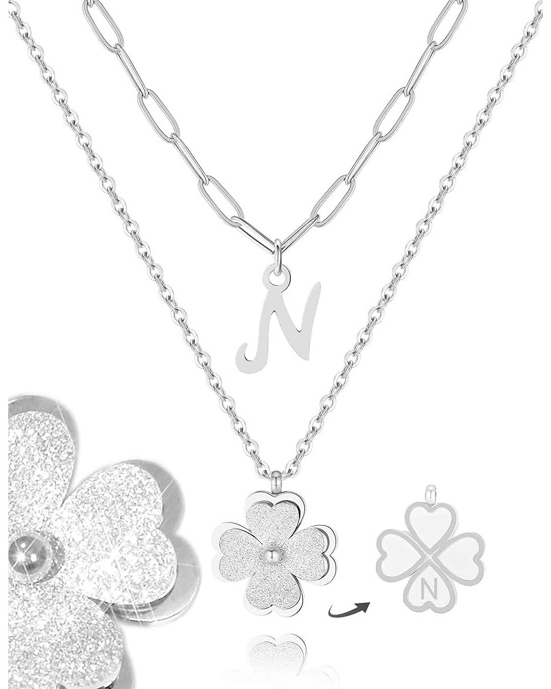 Non Tarnish Lucky Clover Flower Initial Necklaces for Teen Girls Women Trendy, Dainty Layered Cute Letter Pendant Necklace 18...