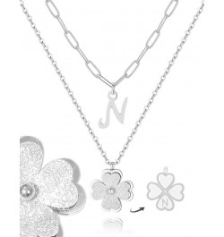 Non Tarnish Lucky Clover Flower Initial Necklaces for Teen Girls Women Trendy, Dainty Layered Cute Letter Pendant Necklace 18...