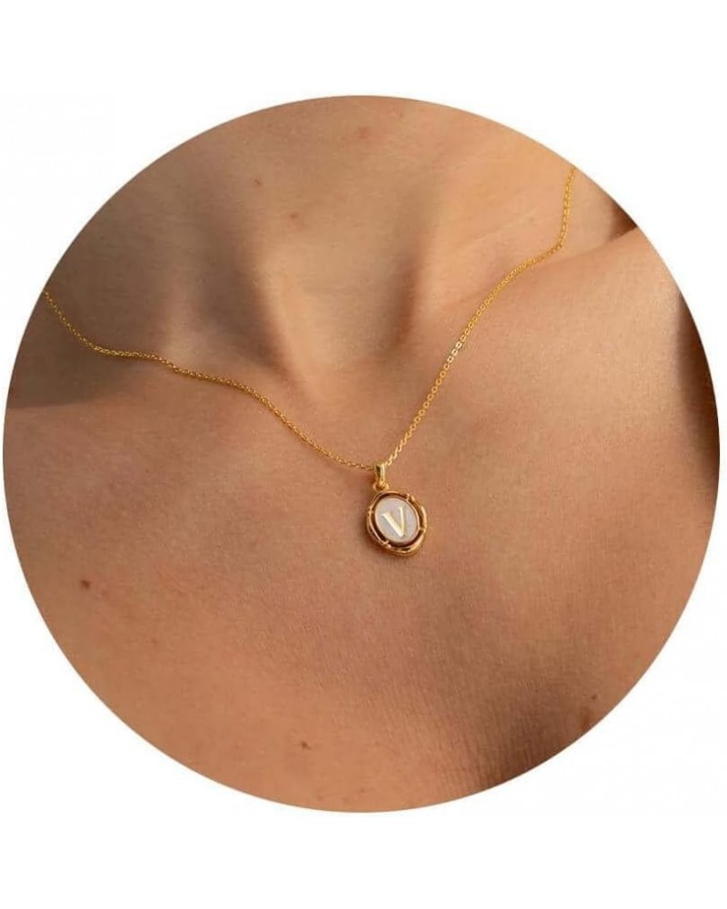 Initial Necklace Gold Dainty Oval Letter Necklace Birthday Gift for Her V $8.54 Necklaces