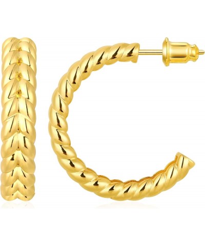 Chunky Gold Hoop Earrings for Women 14K Real Gold Plated Thick Large Hoops Hypoallergenic trendy Jewelry 25mm $8.24 Earrings