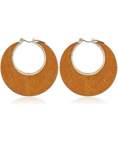 Boho Handmade Wooden Hoop Geometry Drop Dangle Earrings Lightweight Retro Round Wood Hollow minimalism Earrings for Women Gir...