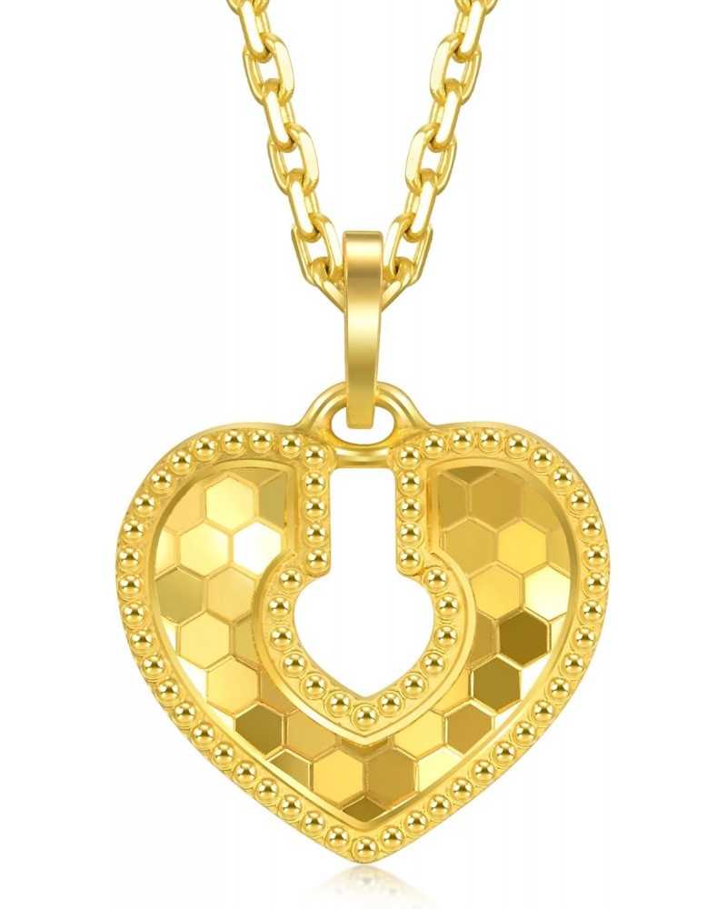 999.9 24K Gold Price-by-Weight 2.24g Gold Dazzling Mirror Gold Heart Lock Pendant for Women 93171P | [Not Include the Necklac...