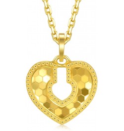 999.9 24K Gold Price-by-Weight 2.24g Gold Dazzling Mirror Gold Heart Lock Pendant for Women 93171P | [Not Include the Necklac...