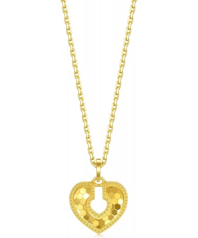 999.9 24K Gold Price-by-Weight 2.24g Gold Dazzling Mirror Gold Heart Lock Pendant for Women 93171P | [Not Include the Necklac...