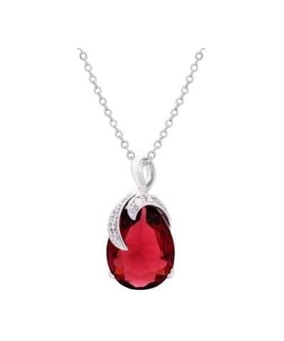 Platinum Plated AAA Zircon Pendant Necklace Birthstone Crystal Jewelry Gifts for Classy Women Teardrop-Red $10.25 Necklaces