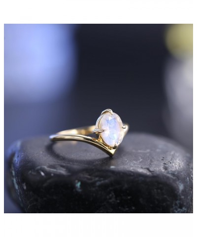 Rings for Women 14K Gold Plated 925 Sterling Silver Oval Blue Moonstone Female Ring Engagement Curved Rings Jewelry Gifts for...