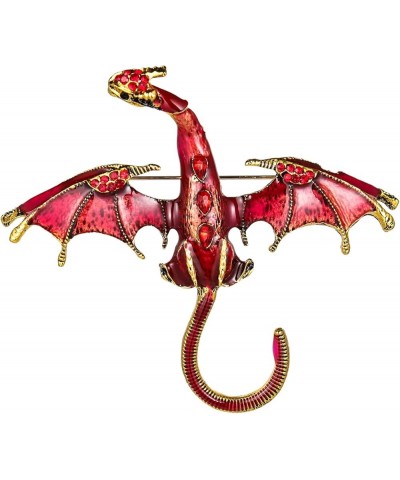 Enamel Dragon Brooch Set With Crystal Animal Pins，Vintage Punk Dragon Animal Brooch Accessories for Men and Women (B) Red $5....