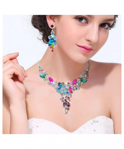 Statement Necklace Set Wedding Party Jewelry for Bridal Bridesmaid Rhinestone Necklace Earrings Set for Women and Girls $11.8...