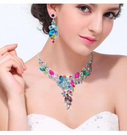 Statement Necklace Set Wedding Party Jewelry for Bridal Bridesmaid Rhinestone Necklace Earrings Set for Women and Girls $11.8...