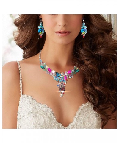 Statement Necklace Set Wedding Party Jewelry for Bridal Bridesmaid Rhinestone Necklace Earrings Set for Women and Girls $11.8...