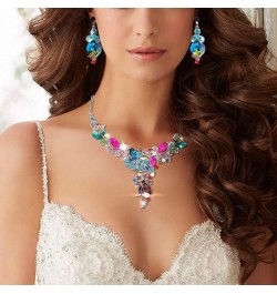 Statement Necklace Set Wedding Party Jewelry for Bridal Bridesmaid Rhinestone Necklace Earrings Set for Women and Girls $11.8...