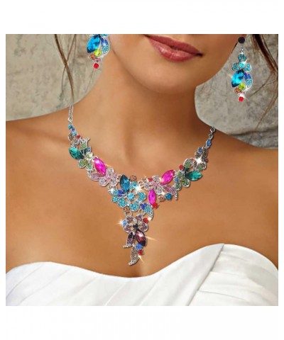 Statement Necklace Set Wedding Party Jewelry for Bridal Bridesmaid Rhinestone Necklace Earrings Set for Women and Girls $11.8...