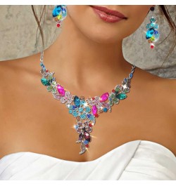 Statement Necklace Set Wedding Party Jewelry for Bridal Bridesmaid Rhinestone Necklace Earrings Set for Women and Girls $11.8...