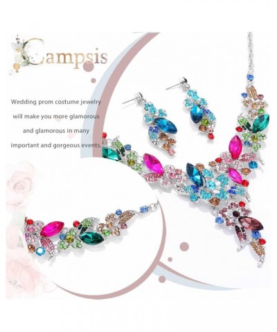 Statement Necklace Set Wedding Party Jewelry for Bridal Bridesmaid Rhinestone Necklace Earrings Set for Women and Girls $11.8...