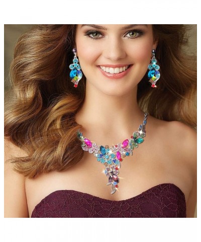 Statement Necklace Set Wedding Party Jewelry for Bridal Bridesmaid Rhinestone Necklace Earrings Set for Women and Girls $11.8...