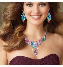 Statement Necklace Set Wedding Party Jewelry for Bridal Bridesmaid Rhinestone Necklace Earrings Set for Women and Girls $11.8...