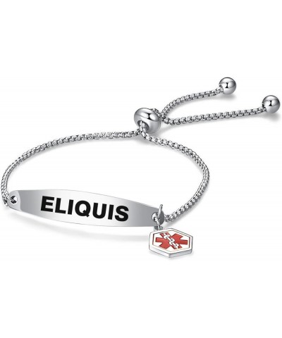 Red Medical Alert ID Bracelet for Women Men Emergency First Aid Engraved Adjustable Stainless Steel Chain Bracelets ELIQUIS $...