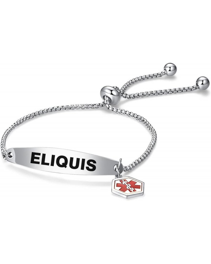 Red Medical Alert ID Bracelet for Women Men Emergency First Aid Engraved Adjustable Stainless Steel Chain Bracelets ELIQUIS $...