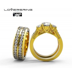 Couple Ring Bridal Set His Hers White Gold Plated CZ Stainless Steel Wedding Ring Band Set Yellow women's size 8& men's size ...