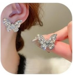 Sparkling Diamond Butterfly Earrings Rhinestone Stud for Women Crystal Silver Statement Earrings for Girls Party Wedding Brid...