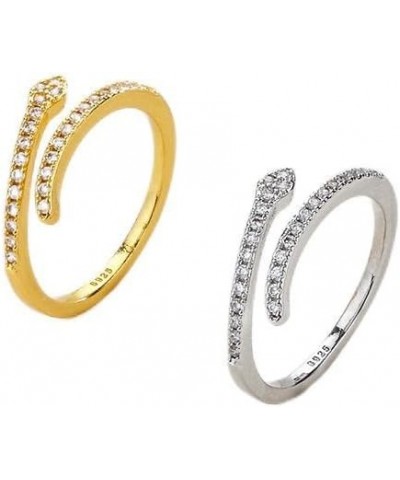 2pcs S925 Opening Adjustable Snake Ring Delicate Compact Row Drill Shiny Snake Ring (Gold, Silver) $9.17 Rings