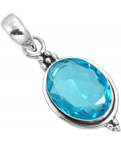 925 Sterling Silver Handmade Pendant for Women 10x14 Oval Gemstone Costume Silver Jewelry for Gift (99553_P) Blue Quartz $20....