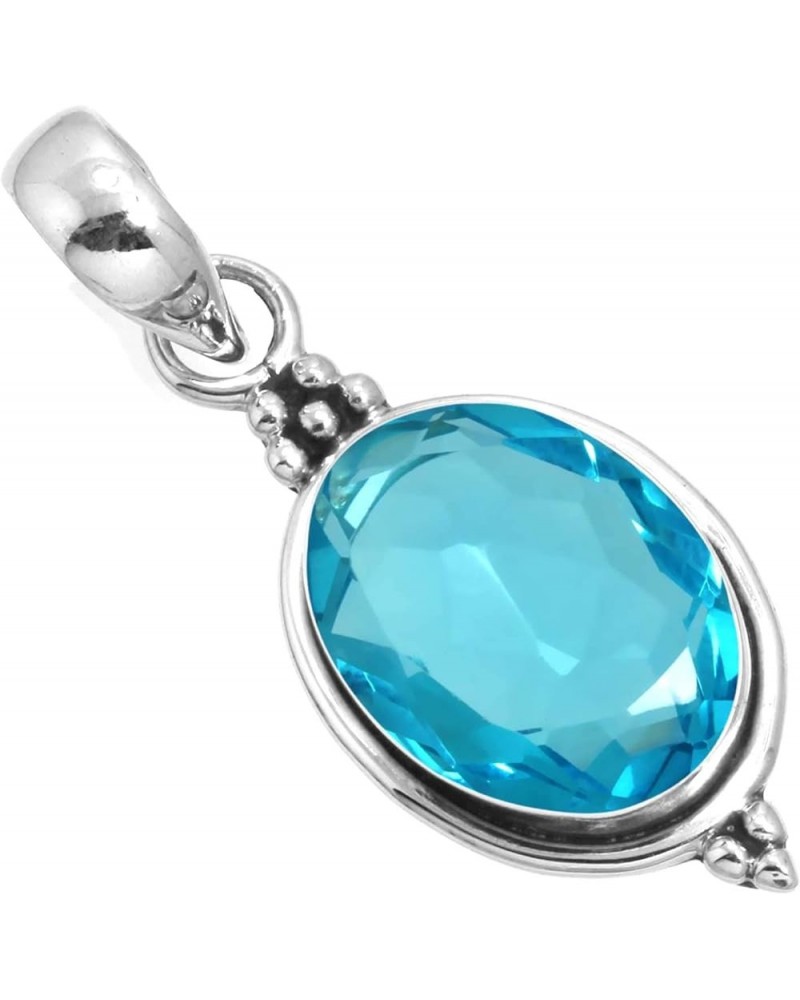 925 Sterling Silver Handmade Pendant for Women 10x14 Oval Gemstone Costume Silver Jewelry for Gift (99553_P) Blue Quartz $20....