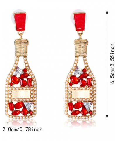 Unique Handmade Sparkly Cocktail Glass Wine Bottle Dangle Drop Earrings with Pearl Champagne Bottle Sparkling Earrings Stud E...