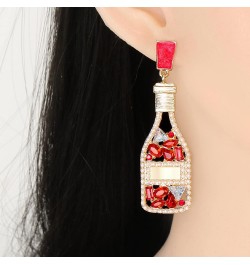 Unique Handmade Sparkly Cocktail Glass Wine Bottle Dangle Drop Earrings with Pearl Champagne Bottle Sparkling Earrings Stud E...