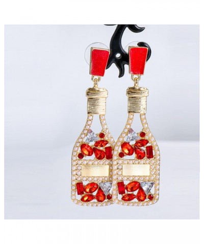 Unique Handmade Sparkly Cocktail Glass Wine Bottle Dangle Drop Earrings with Pearl Champagne Bottle Sparkling Earrings Stud E...