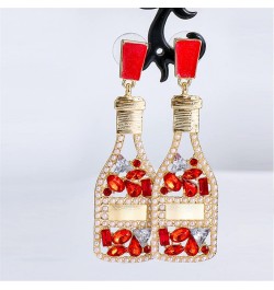 Unique Handmade Sparkly Cocktail Glass Wine Bottle Dangle Drop Earrings with Pearl Champagne Bottle Sparkling Earrings Stud E...